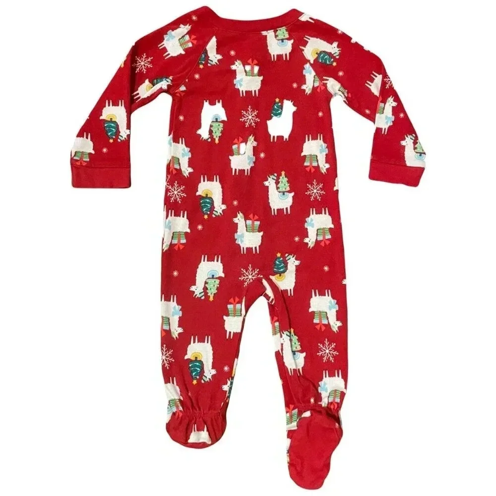 6-9 Months Wonder Shop Red Footed Christmas Llama Pajamas, Unisex